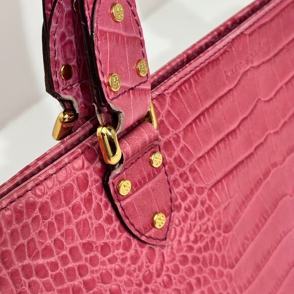 Kate Spade Pink & Gold Hardware Leather Croc Embossed Satchel Shoulder Hand Bag - Picture 3 of 12